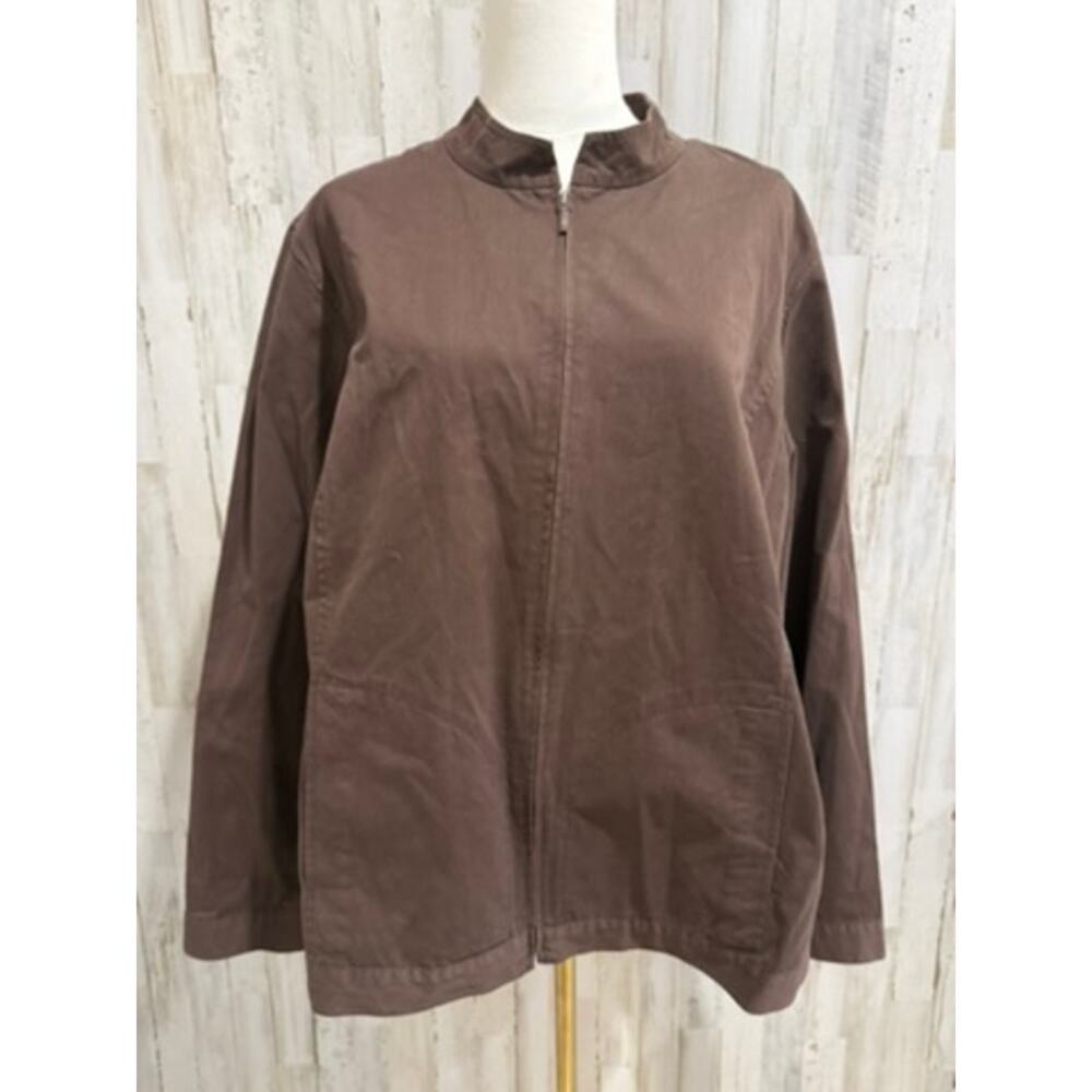 Eileen Fisher Jacket‎ Womens Plus 1X Brown Full Zip Stand Collar Pockets